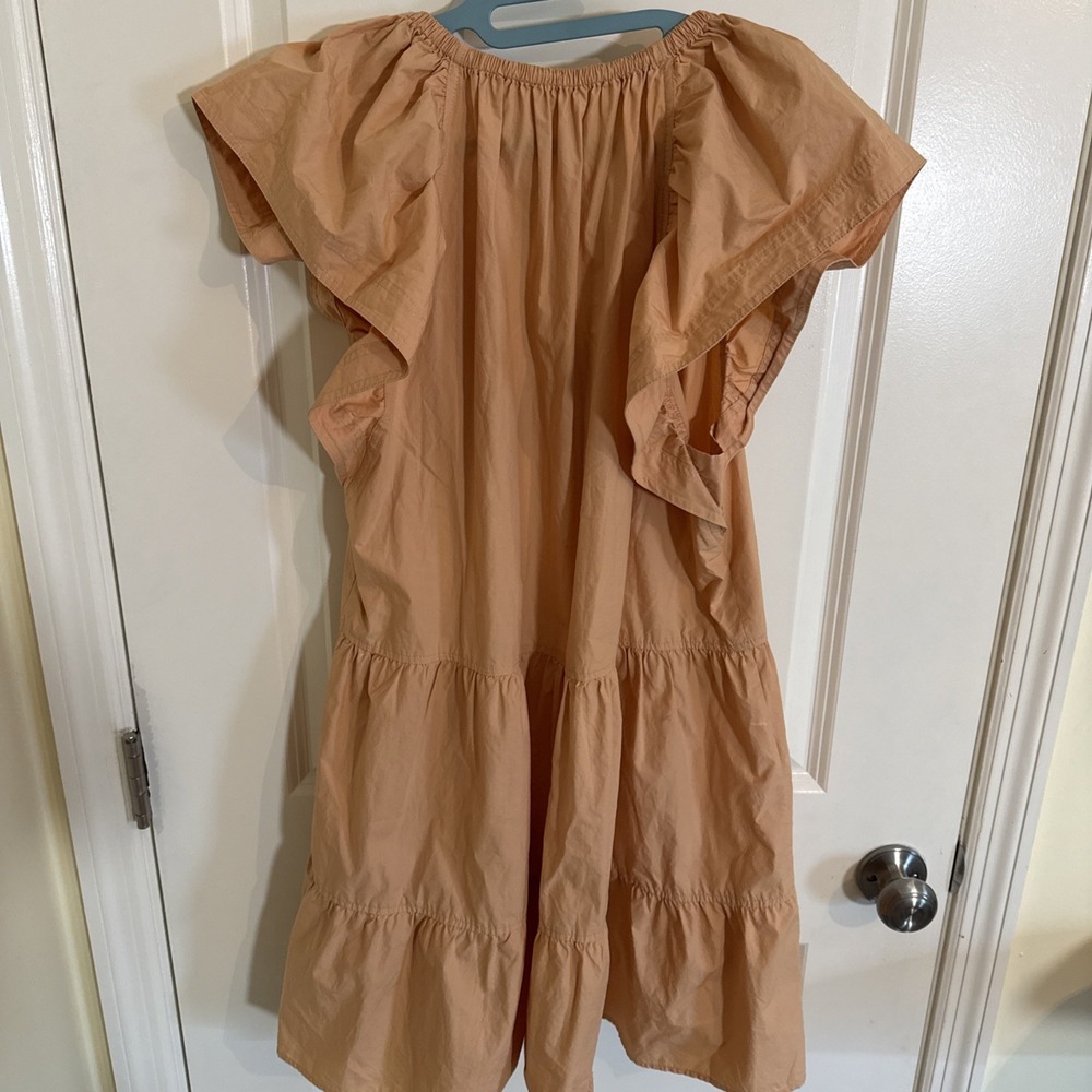 A.L.C. Harper Ruffle Sleeve Dress Peach Orange Mini Cotton Tiered A Line US 8 - Picture 4 of 6